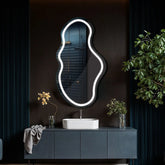 Specchio LED Asimmetrico 2 | Controllo tramite interruttore a muro | Luce bianca fredda - Reyze Serie Salono Modello 1 - Verticale